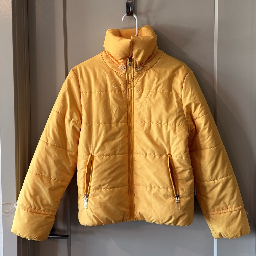 Yellow Puffer Jacket with Drawstrings